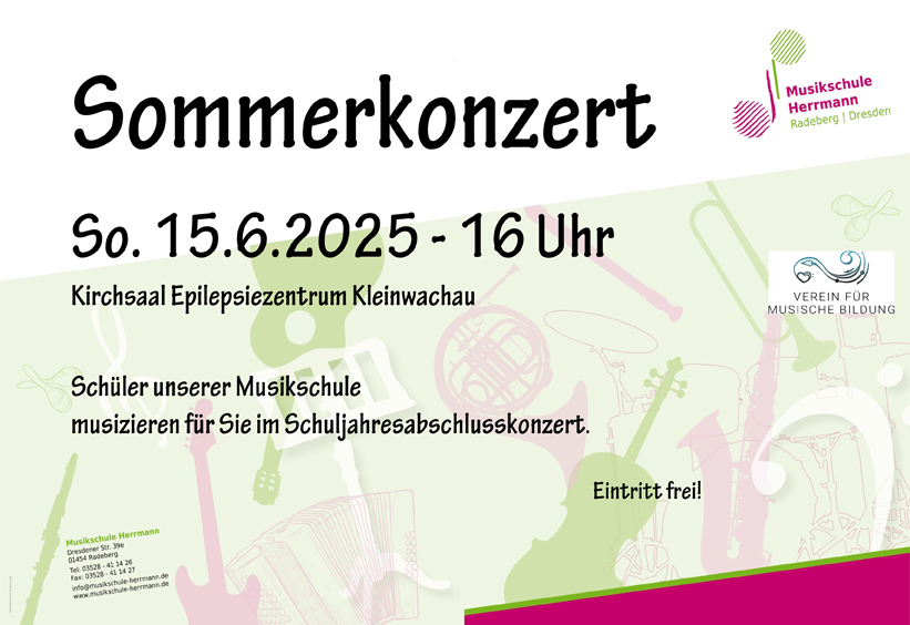 Plakat Sommerkonzert 2025 am 16.5.2025 im Kirchsaal Epilepsiezentrum Kleinwachau
