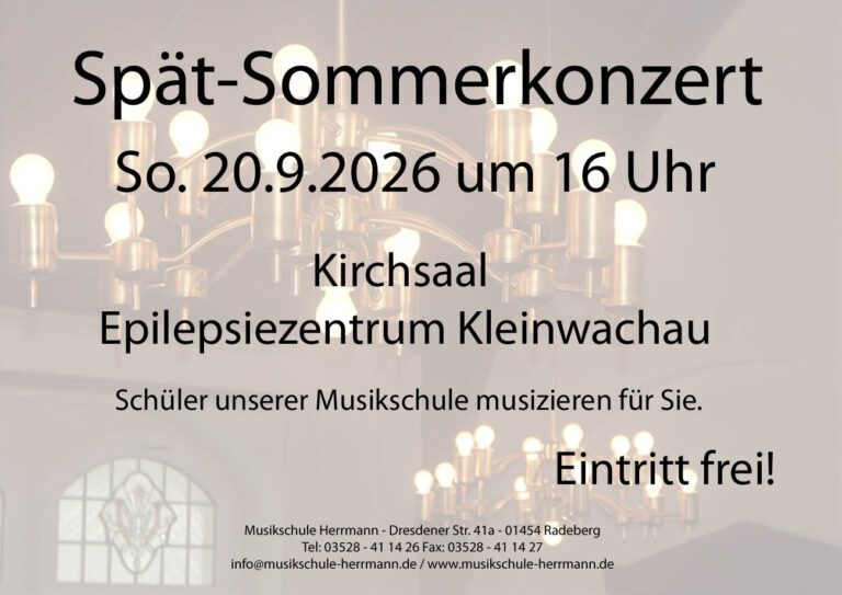 Spät-Sommerkonzert am So. 20.9.2026 um 16 Uhr Epilepsiezentrum Kleinwachau Kirchsaal
